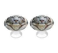 VstaDank Lot de 2 boutons d'armoire ronds en acier inoxydable avec motif tigre blanc