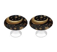 VstaDank Lot de 2 boutons d'armoire ronds en alliage d'aluminium avec vis en alliage d'aluminium - Quincaillerie moderne pour tiroirs de commode - Motif étoiles dorées et lune