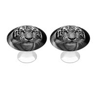VstaDank Lot de 2 boutons de tiroir ronds en acier inoxydable avec motif tigre noir et blanc