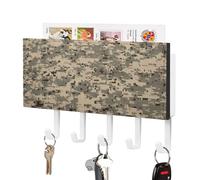 VstaDank Porte-clés camouflage numérique militaire pour porte-clés mural adhésif avec plateau organisateur de courrier en métal adhésif avec 5 crochets de suspension en cuir PU pour entrée