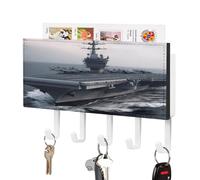 VstaDank Porte-clés mural adhésif pour porte-avions avec plateau de rangement de courrier en métal avec 5 crochets de suspension en cuir synthétique pour entrée