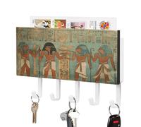 VstaDank Porte-clés mural en cuir synthétique avec 5 crochets - Motif femme de l'Égypte antique - Support mural adhésif avec plateau de rangement de courrier - Porte-clés en métal - Avec 5 crochets