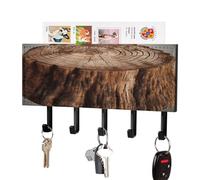 VstaDank Porte-clés mural en forme de souche de chêne - Installation facile - Avec plateau - Étagère murale de ferme avec 5 crochets - Auto-adhésif - Porte t support de courrier pour entrée et