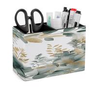 VstaDank Porte-stylos à double compartiments en cuir doré et vert pour pinceaux de maquillage - Accessoires de casier de travail - Gobelet à crayons moderne pour organisateur de bureau
