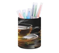 VstaDank Pot à crayons rond en cuir pour pot de thé - Organisateur de bureau personnalisé - Organiseur de stylo tendance - Porte-pinceaux de maquillage pour bureau, maison et cadeau
