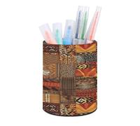 VstaDank Pot à crayons rond en textile africain patchwork en cuir synthétique pour décoration de bureau, pinceaux, ciseaux (7,9 x 10,9 cm)
