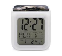 VstaDank Réveil panda avec fleur pour chambre à coucher, petite horloge avec veilleuse 7 couleurs, horloge de bureau avec grands chiffres, minuterie de réveil, idéal pour cadeau et décoration de