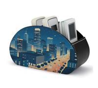 VstaDank Support de télécommande City Night avec 5 compartiments en cuir synthétique pour télécommande TV, organiseur de bureau, boîte à télécommande pour contrôleurs multimédias, fournitures de