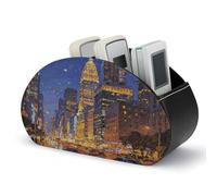VstaDank Support de télécommande City Night View avec 5 compartiments en cuir synthétique - Organiseur de bureau - Boîte de rangement pour télécommande TV - Pour la maison, le bureau, la table de