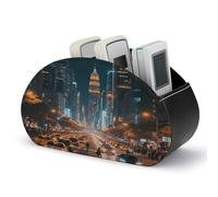 VstaDank Support de télécommande City Nightscape avec 5 compartiments en cuir synthétique pour télécommande TV, organiseur de bureau, boîte à télécommande pour contrôleurs multimédias, fournitures de