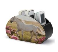 VstaDank Support de télécommande en cuir tendance avec 5 compartiments pour télécommande TV - Antidérapant - Multifonction - Motif cheval et fleurs