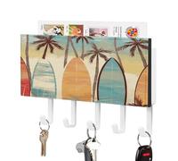 VstaDank Support mural adhésif en forme de palmier de surf avec plateau de rangement de courrier en métal avec 5 crochets de suspension en cuir synthétique pour entrée