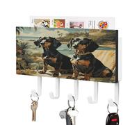 VstaDank Support mural pour clés Bento avec plateau et 5 crochets autocollants pour clés et courrier Motif teckel