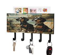 VstaDank Support mural pour clés Bento avec plateau et 5 crochets autocollants pour clés et courrier Motif teckel