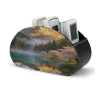 VstaDank The Misty Green Valley Support de télécommande en cuir tendance pour télécommande TV Boîte de rangement antidérapante pour bureau multifonction avec 5 compartiments