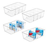 Vtopmart Lot de 4 bacs de rangement en plastique transparent pour garde-manger, cuisine, réfrigérateur, armoire, 4 compartiments, collations, pochettes, paquets d'épices