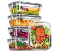 Vtopmart Lot de 5 650ml Lunch Box Verre, Boite Alimentaire Verre, Meal Prep Containers, Compatible Micro ondes, Four, Congélateur et Lave vaisselle, sans BPA