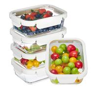 Vtopmart Lot de 5 récipients alimentaires en verre de 1000 ml avec couvercles en verre et grille d'aération, boîtes à déjeuner réutilisables pour les restes, passe au micro-ondes, au four, au