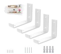 VTOPVMAX Lot de 4 Equerre Etagere Murale Moderne Blanche, Support en Acier 5mm pour Étagère Charge Lourde avec Rebords Anti-Glissement - Pour Fixation Équerre Étagère 15cm
