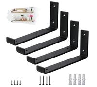 VTOPVMAX Lot de 4 Equerre Etagere Murale - Supports Muraux en Acier de 5mm d'Épaisseur pour Charge Lourde avec Rebords, Kit d'Équerre Murales de Style Industriel Rustique Noir 25cm