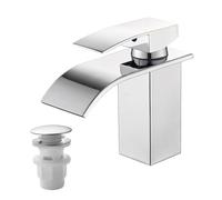 Vuadzren Robinet de salle de bain avec jeu d'échappement, mitigeur en cascade pour lavabo, monocommande pour salle de bain avec tuyau de raccordement G3/8 pour WC des invités (hauteur de drain 80 mm