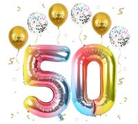 VUCDXOP Ballon Anniversaire 50 Ans Dégradé Rainbow, 101 CM Ballon Chiffre 50, Happy Birthday Decoration Ballons 50 Anniversaire Ballon, Décoration Ballon Numéro pour 50 - Vole à l'Hélium