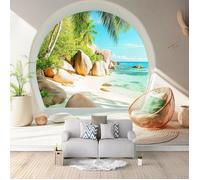 Vue Plage Fenêtre 3D Papier Peints Panoramique 350 x 256 CM Poster Mural 3D Muraux Pour Salon Chambre D'Enfant Décoration