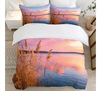 Vue sur Le Lac Housse de Couette 160x200 Parures de Lit 1 Personne Imprimé 3D Microfibre Douce Coucher de Soleil Housses Couette avec 2 Taies d'oreiller et Fermeture Éclair l.534