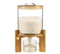Vuinop Distributeur de riz, récipient de stockage de riz : récipient de farine et de céréales avec couvercle hermétique et support en bois, récipient de stockage en verre pour l'organisation de la
