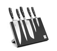 SABATIER TROMPETTE - Bloc magnétique avec 5 couteaux de cuisine : Office, Désosser, Santoku, Pain, Chef - Vulcano - 5Cr15MoV - 30 x 12.5 x 20.5 cm - Noir