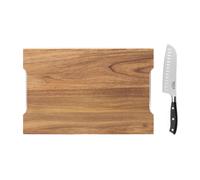 Vulcano - Planche à découper doubles tiroirs 42x28x4cm et Couteau Santoku 18cm