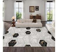 VULORA Marbre Intérieur Tapis de Décoration 140x200cm Moderne Minimaliste Gris Noir Tapis Poils Ras Lavable Salon Moquette, Soft Antidérapant Tapis De Sol pour Chambre Couloir Paillasson Entrée 2Q957