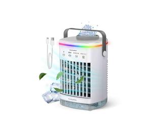 Vulpes Goods Mini-climatiseur, climatiseur mobile, refroidisseur d'air 4 en 1, 4 vitesses de vent, 2 modes d'humidification, minuterie, anti-fuite