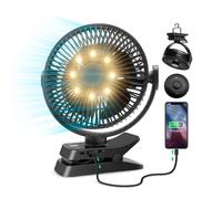 Vulpes Goods Ventilateur de table, rechargeable et sans fil, ventilateur silencieux avec télécommande, 5 vitesses, éclairage & fonction powerbank