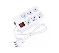 VulTech Multiprise 6 places MU-03, prise avec interrupteur, multi-prises protégées, 6 prises bipas ITA/Schuko, câble 1,5 mètres, blanc
