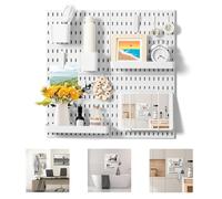 VUSIGN Kit de rangement mural pour chambre à coucher, étude, bureau, salle de bain, 4 panneaux perforés et 17 accessoires, 55,9 x 55,9 cm, blanc