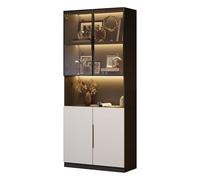 vutizal Bibliothèque Murale LED avec Contrôle App, 200 cm - Meuble Vitrine Portes en Verre, Étagères Réglables, Dispositif Sécurité - Blanc pour Salon Moderne, Bureau