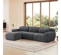 vutizal Canapé d'angle en forme de L - Canapé bas modulaire sans montage avec méridienne - Tissu peluche pour salon - Gris