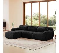 vutizal Canapé d'angle en forme de L - Canapé bas modulaire sans montage avec méridienne - Tissu peluche pour salon - Noir