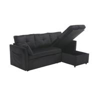 vutizal Canapé d'angle en forme de L - Canapé modulaire avec fonction de couchage - Tiroir de rangement - Canapé en velours avec méridienne - Surface de couchage extensible - Compartiment de rangement