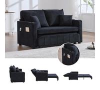 vutizal Canapé-lit 2 places, pliable, avec fonction sommeil, porte-gobelet, poche latérale, en chenille, pour petits espaces, appartement, 139 x 83 x 58 cm, noir