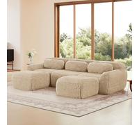 vutizal Cloud Canapé-lit d'angle modulaire, en forme de U, en L, extensible, avec fonction de sommeil, en tissu peluche, ergonomique, pour salon, maison, bureau, beige