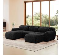 vutizal Cloud Canapé-lit d'angle modulaire, en forme de U, en L, extensible, avec fonction de sommeil, en tissu peluche, ergonomique, pour salon, maison, bureau, noir