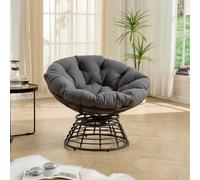 vutizal Papasan Fauteuil pivotant ergonomique avec coussin, pivotant à 360 °, fauteuil de relaxation confortable pour salon, balcon et chambre à coucher, cadre en acier, charge jusqu'à 130 kg, gris
