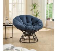 vutizal Papasan Fauteuil pivotant ergonomique avec coussin, pivotant à 360 °, fauteuil relaxant confortable pour salon, balcon et chambre à coucher, cadre en acier, charge jusqu'à 130 kg, bleu marine