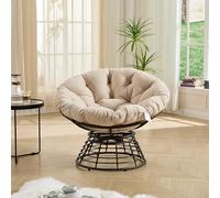vutizal Papasan Fauteuil pivotant ergonomique avec coussin, pivotant à 360 °, fauteuil relaxant confortable pour salon, balcon et chambre à coucher, cadre en acier, charge jusqu'à 130 kg, beige