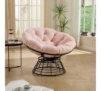 vutizal Papasan Fauteuil pivotant ergonomique avec coussin, pivotant à 360 °, fauteuil relaxant confortable pour salon, balcon et chambre à coucher, cadre en acier, charge jusqu'à 130 kg, rose