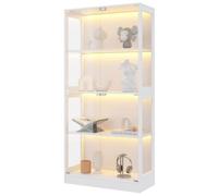 vutizal Vitrine en verre avec éclairage LED et portes en verre - Vitrine de collection pour salon, bureau, salle de jeux - 4 étages - Avec étagères réglables - Taille compacte (80 x 35 x 170 cm