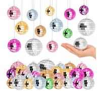 VUTYNKO 37 Pièces Boule à Facette Kit, Mini Boule Disco Decoration avec Corde, Disco Brillant Réutilisable, 3/4/5/6cm Disco Ball pour Décoration de Gâteaux, Fête, Bar, Décoration de Vacances