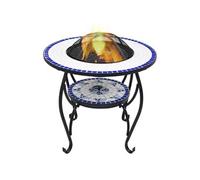 vidaXL Table de Foyer Mosaïque Brasero de Jardin Foyer de Terrasse Brasero de Terrasse Foyer d'Extérieur Cour Arrière Bleu et Blanc 68 cm Céramique